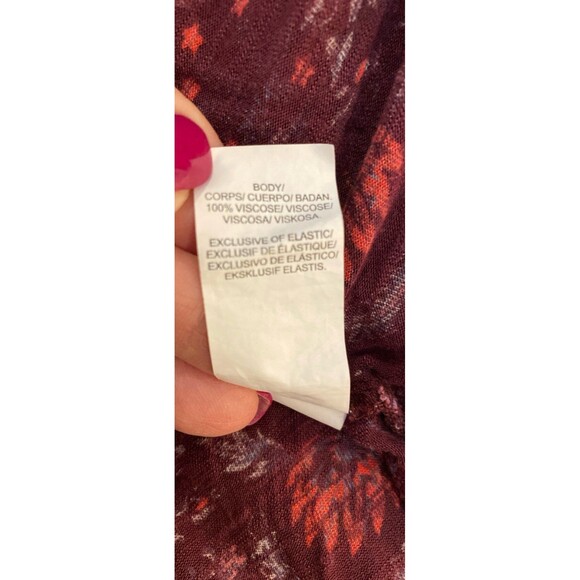 Lucky Brand Blouse Size XL Burgundy Smocked Top Bell Sleeves Boho Peasant - Picture 8 of 10